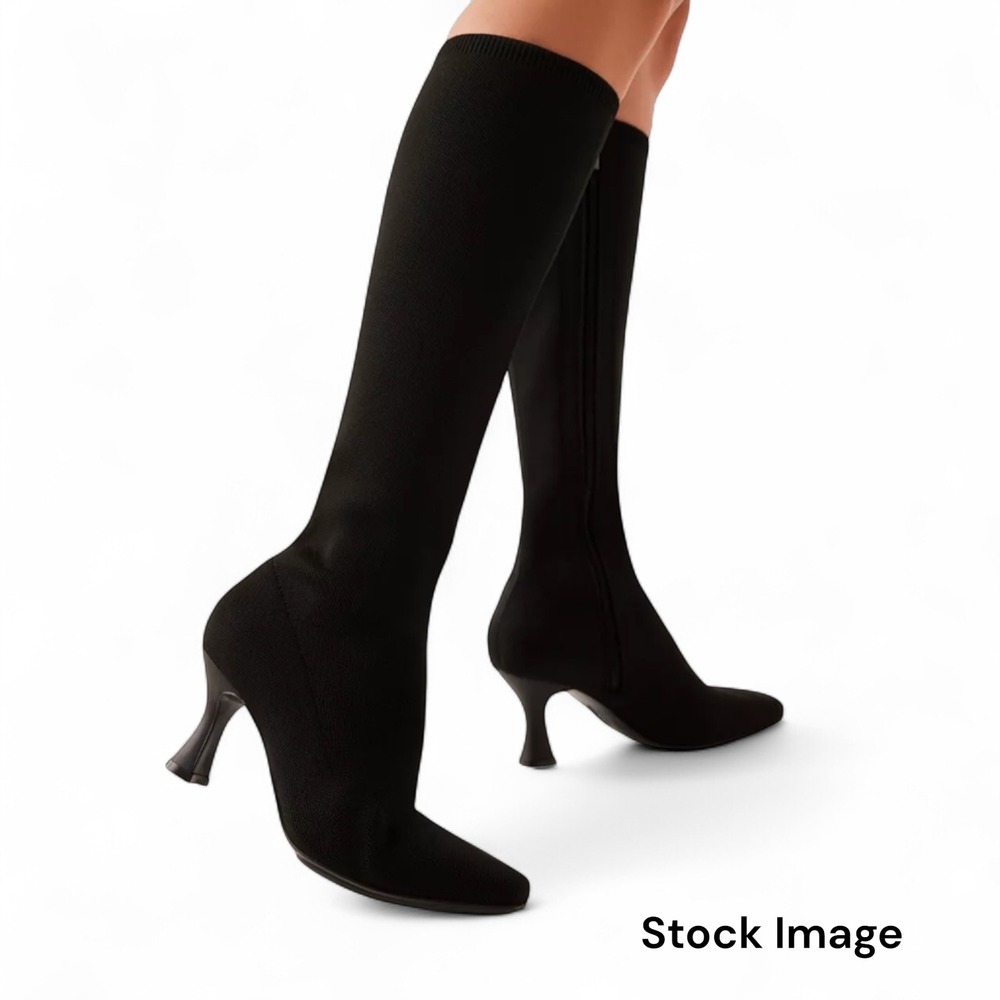 Anne Klein Black Knit Pillar Wm 9.5 Snip‎ Toe 3" Heel Knee High Dress Boots NIB - Picture 2 of 10